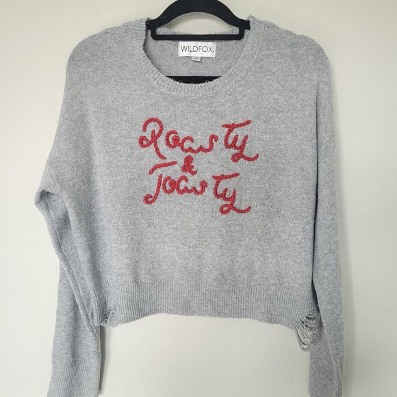 NWOT Wildfox Gray Crew Neck knit sweater Roasty & Toasty size M - Picture 2 of 9
